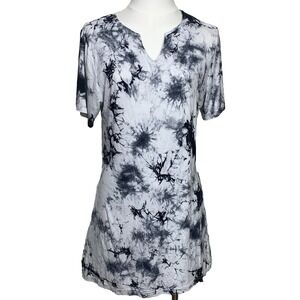 Jessica Taylor NYC Women's‎ Tie-Dye Tunic Top XL Black Gray Notch Neck Stretch